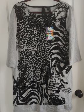 Desigual Women Black & Gray Animal Print Dress